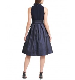 Petite Ruffled-Trim Belted A-Line Dress Navy $62.58 Dresses