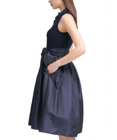 Petite Ruffled-Trim Belted A-Line Dress Navy $62.58 Dresses