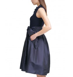 Petite Ruffled-Trim Belted A-Line Dress Navy $62.58 Dresses