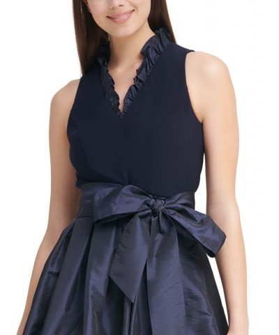 Petite Ruffled-Trim Belted A-Line Dress Navy $62.58 Dresses