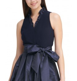 Petite Ruffled-Trim Belted A-Line Dress Navy $62.58 Dresses