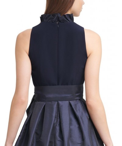 Petite Ruffled-Trim Belted A-Line Dress Navy $62.58 Dresses