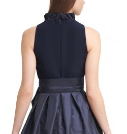 Petite Ruffled-Trim Belted A-Line Dress Navy $62.58 Dresses