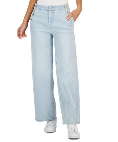 Petite Sailor-Button Wide-Leg Jeans Boca Wash $25.06 Jeans