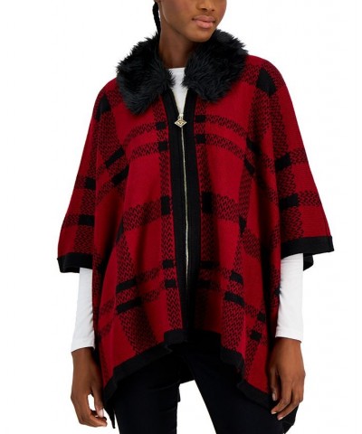 Petite Plaid Zip-Front Poncho With Faux-Fur Trim Titian Red/Anne Black $39.72 Sweaters