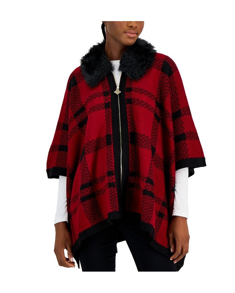 Petite Plaid Zip-Front Poncho With Faux-Fur Trim Titian Red/Anne Black $39.72 Sweaters