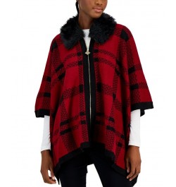 Petite Plaid Zip-Front Poncho With Faux-Fur Trim Titian Red/Anne Black $39.72 Sweaters