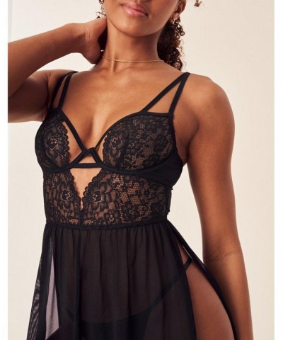 Rae Women's Unlined Babydoll & G-String Set Lingerie Black $34.28 Lingerie