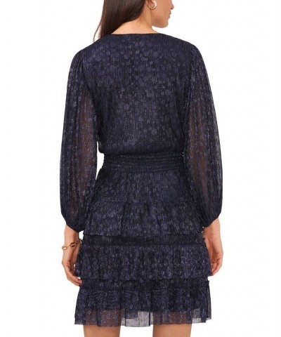 Women's V-Neck Long-Sleeve Tiered Fit & Flare Dress Navy $45.54 Dresses