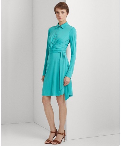 Women's Stretch Jersey Shirtdress Blue $36.90 Dresses