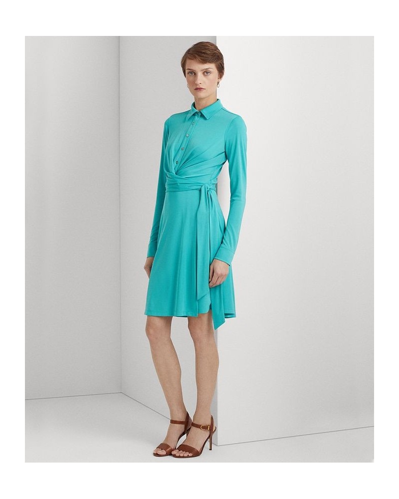 Women's Stretch Jersey Shirtdress Blue $36.90 Dresses