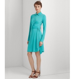 Women's Stretch Jersey Shirtdress Blue $36.90 Dresses