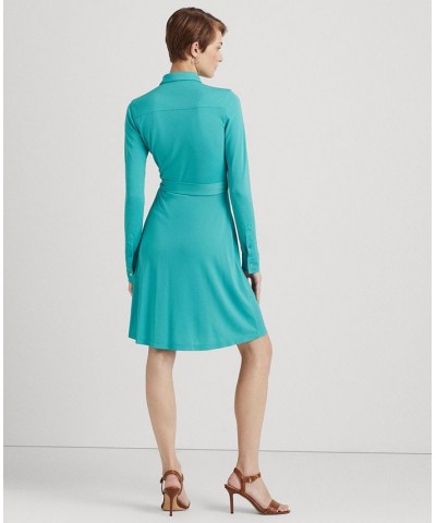 Women's Stretch Jersey Shirtdress Blue $36.90 Dresses