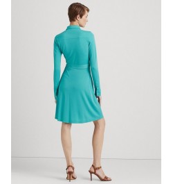 Women's Stretch Jersey Shirtdress Blue $36.90 Dresses