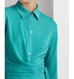 Women's Stretch Jersey Shirtdress Blue $36.90 Dresses