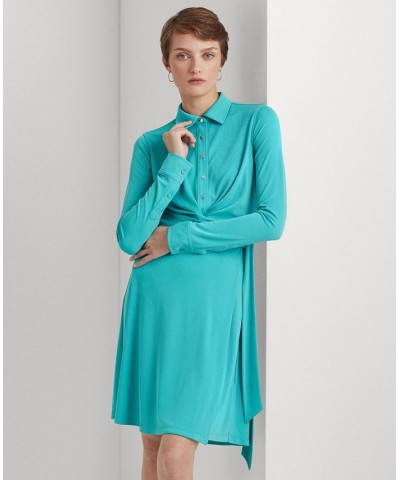 Women's Stretch Jersey Shirtdress Blue $36.90 Dresses