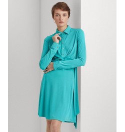 Women's Stretch Jersey Shirtdress Blue $36.90 Dresses