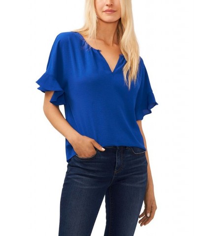 Women's Short Sleeve Drop-Shoulder Wide Scoop-Neck Blouse Deep Royal Blue $38.71 Tops
