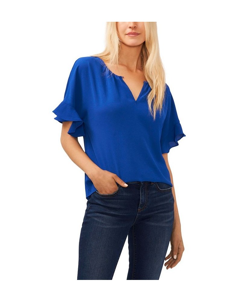 Women's Short Sleeve Drop-Shoulder Wide Scoop-Neck Blouse Deep Royal Blue $38.71 Tops