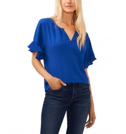 Women's Short Sleeve Drop-Shoulder Wide Scoop-Neck Blouse Deep Royal Blue $38.71 Tops