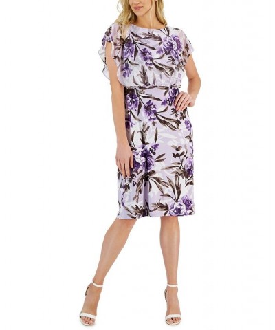 Petite Floral-Print Flutter-Sleeve Cape Dress Dusty Lavender $40.05 Dresses