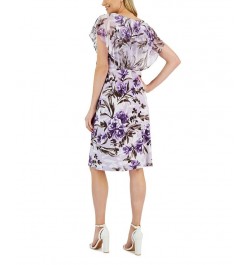 Petite Floral-Print Flutter-Sleeve Cape Dress Dusty Lavender $40.05 Dresses