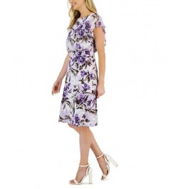 Petite Floral-Print Flutter-Sleeve Cape Dress Dusty Lavender $40.05 Dresses