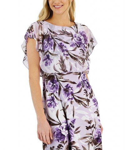 Petite Floral-Print Flutter-Sleeve Cape Dress Dusty Lavender $40.05 Dresses