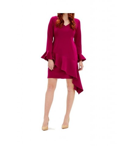 Asymmetric Ruffle V-neck Dress Raspberry $110.72 Dresses