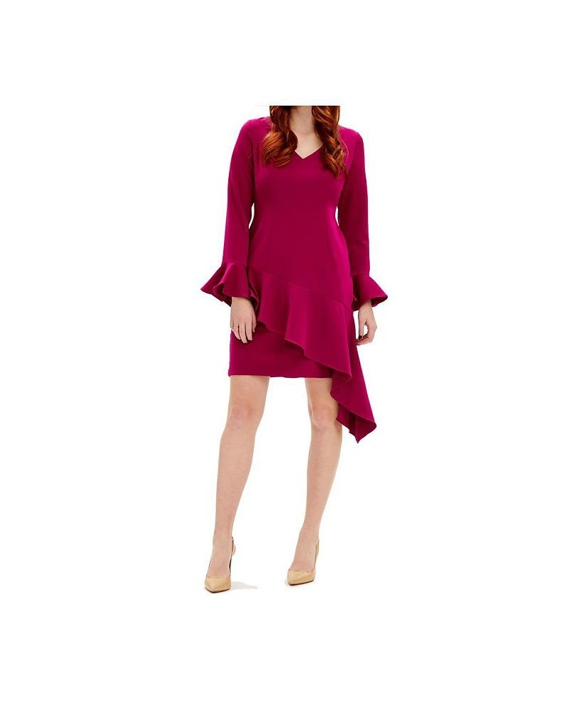 Asymmetric Ruffle V-neck Dress Raspberry $110.72 Dresses