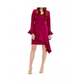 Asymmetric Ruffle V-neck Dress Raspberry $110.72 Dresses