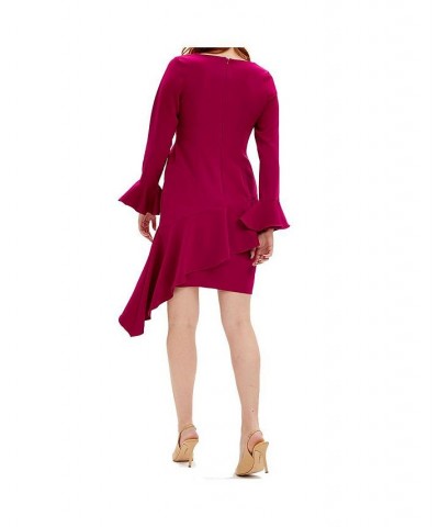 Asymmetric Ruffle V-neck Dress Raspberry $110.72 Dresses