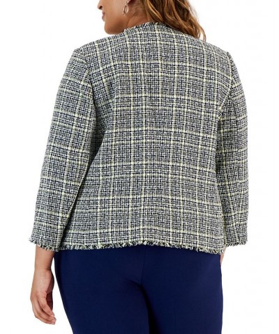 Plus Size Tweed Fringe-Trim Open-Front Blazer Pale Yellow Multi $48.71 Jackets