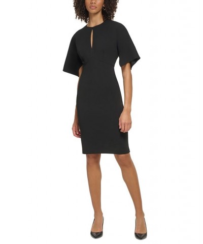 Women's Keyhole Draped-Sleeve Sheath Dress Black $59.04 Dresses