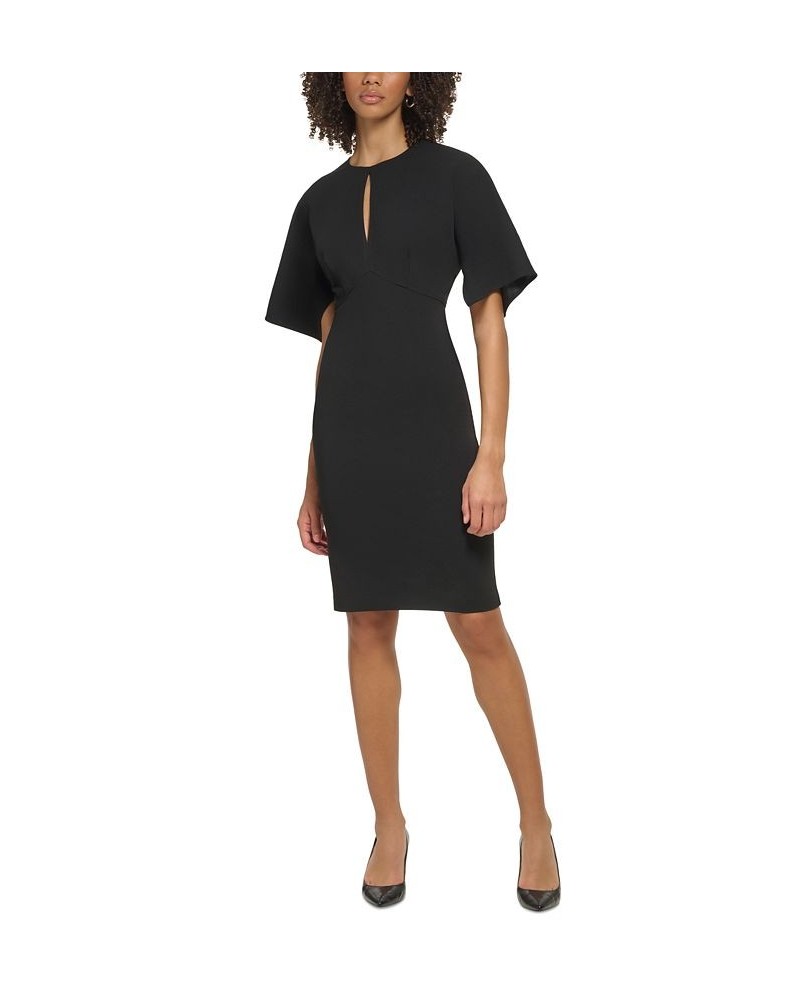 Women's Keyhole Draped-Sleeve Sheath Dress Black $59.04 Dresses