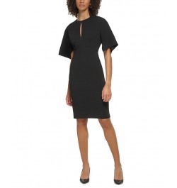 Women's Keyhole Draped-Sleeve Sheath Dress Black $59.04 Dresses