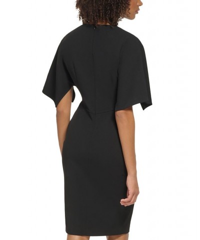 Women's Keyhole Draped-Sleeve Sheath Dress Black $59.04 Dresses