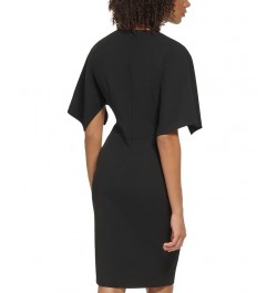 Women's Keyhole Draped-Sleeve Sheath Dress Black $59.04 Dresses