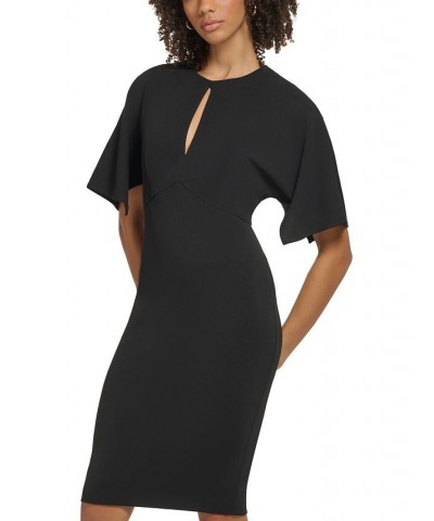 Women's Keyhole Draped-Sleeve Sheath Dress Black $59.04 Dresses