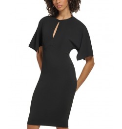 Women's Keyhole Draped-Sleeve Sheath Dress Black $59.04 Dresses