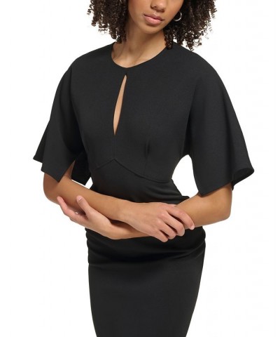 Women's Keyhole Draped-Sleeve Sheath Dress Black $59.04 Dresses