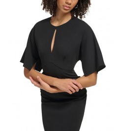 Women's Keyhole Draped-Sleeve Sheath Dress Black $59.04 Dresses