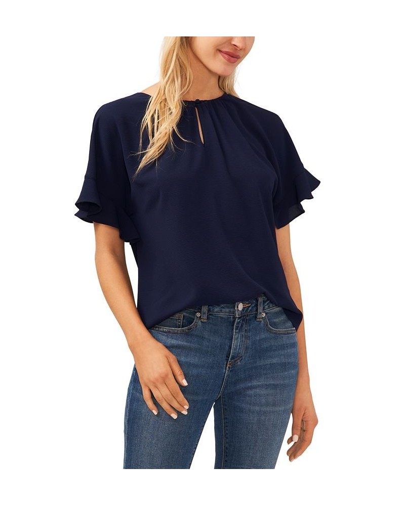 Women's Short Sleeve Drop-Shoulder Wide Scoop-Neck Blouse Classic Navy $38.71 Tops