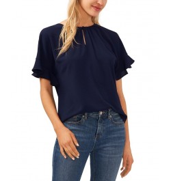 Women's Short Sleeve Drop-Shoulder Wide Scoop-Neck Blouse Classic Navy $38.71 Tops