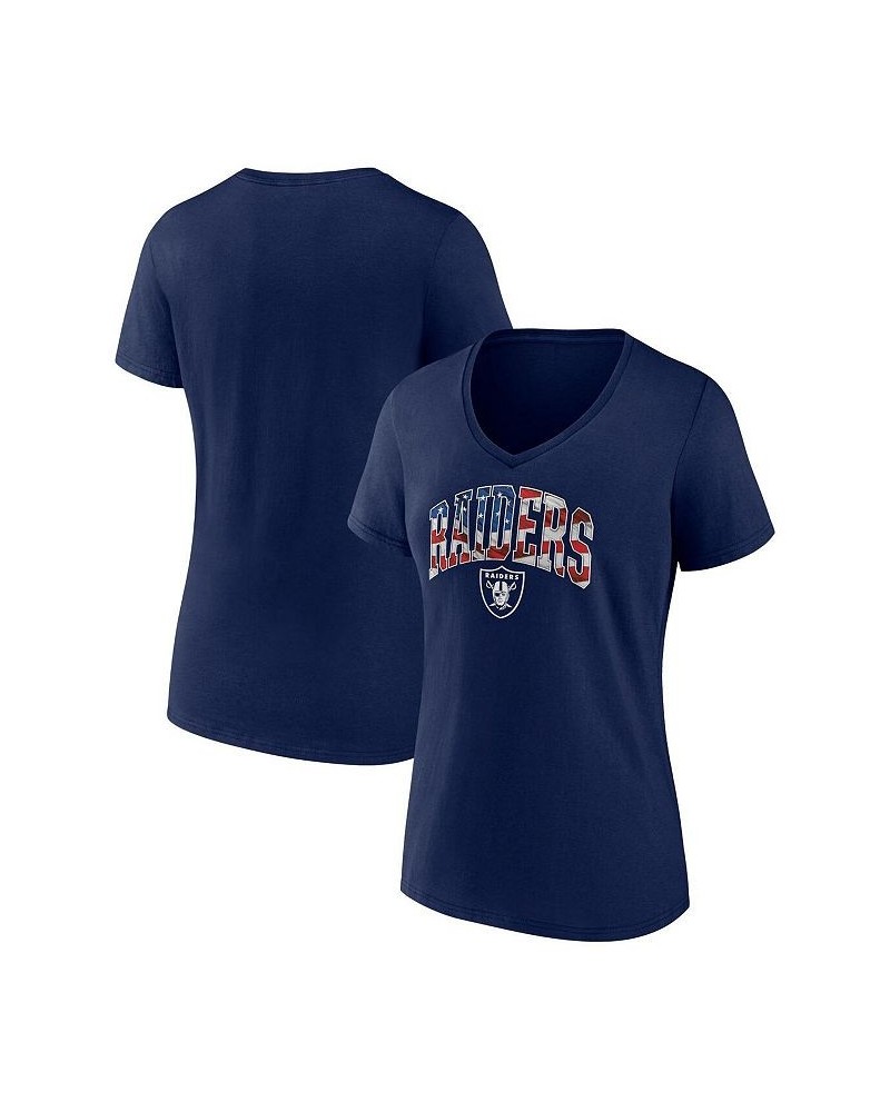 Women's Branded Navy Las Vegas Raiders Team Banner Wave V-Neck T-shirt Navy $15.58 Tops