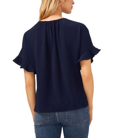 Women's Short Sleeve Drop-Shoulder Wide Scoop-Neck Blouse Classic Navy $38.71 Tops