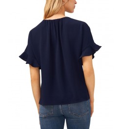 Women's Short Sleeve Drop-Shoulder Wide Scoop-Neck Blouse Classic Navy $38.71 Tops