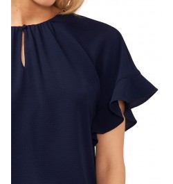 Women's Short Sleeve Drop-Shoulder Wide Scoop-Neck Blouse Classic Navy $38.71 Tops