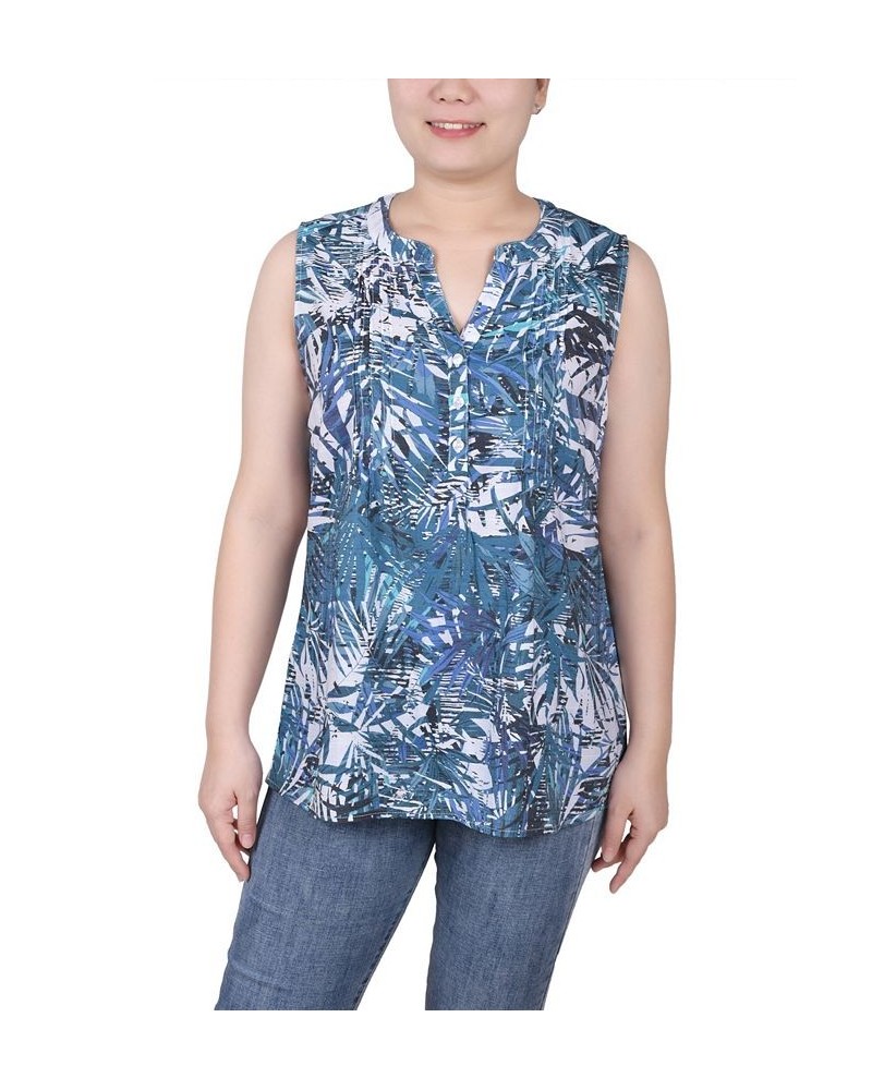 Petite Sleeveless Printed Pintucked Blouse White Palmbract $12.71 Tops