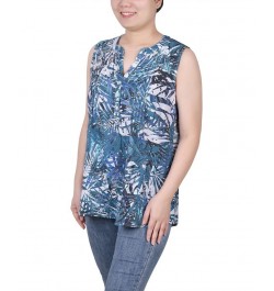 Petite Sleeveless Printed Pintucked Blouse White Palmbract $12.71 Tops